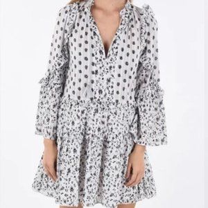 Ulla Johnson Essie white and blue floral ruffle mini dress